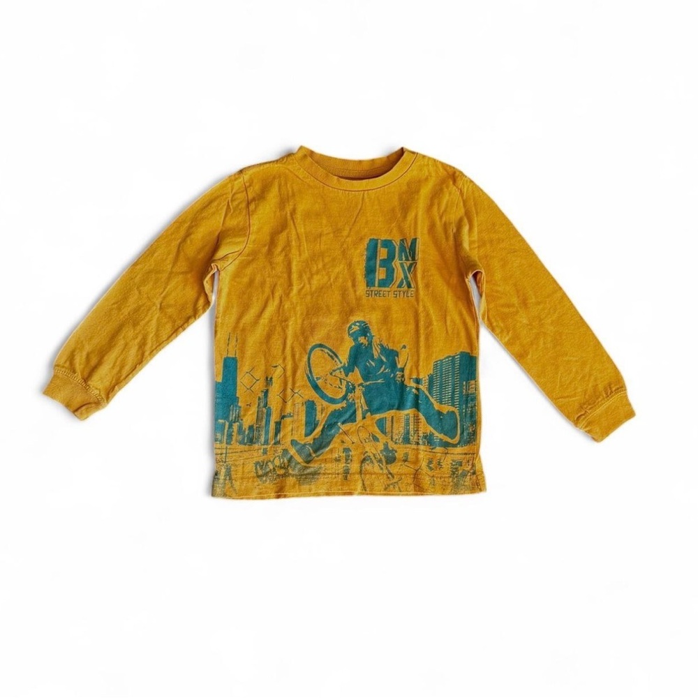 Old Navy Boys XS 5 BMX Street Style Long Sleeve Graphic Tee Mustard
